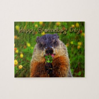 Happy Groundhog Day Eating Flower Jigsaw Puzzle by StarStruckDezigns at Zazzle