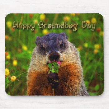 Happy Groundhog Day Eating Flower Mouse Pad by StarStruckDezigns at Zazzle