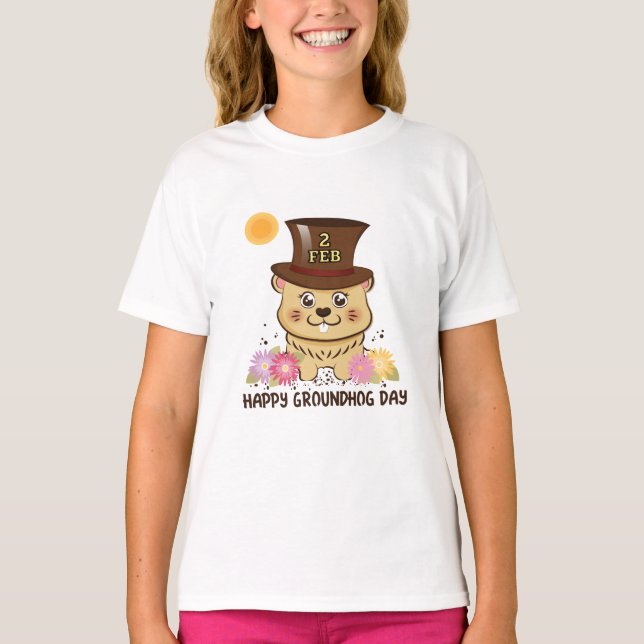 HAPPY GROUNDHOG DAY FEB 2 KIDS GIRL'S T-SHIRT (Front)