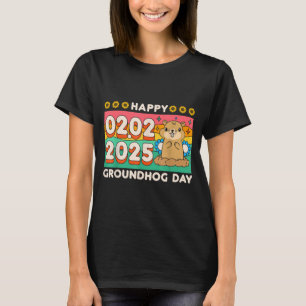 Happy Groundhog Day February 2 2025 Retro Sunset S T-Shirt