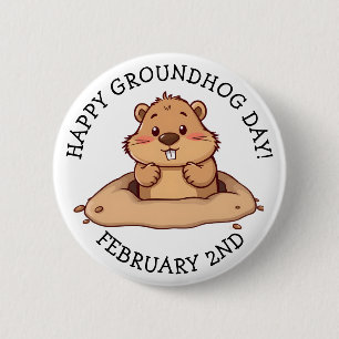 Happy Groundhog Day February 2nd Button