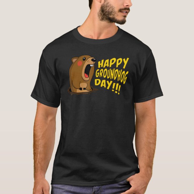 Happy Groundhog Day February 2nd, Cute Groundhog C T-Shirt (Front)