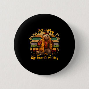Happy Groundhog Day Funny Cute Ground Hog Animal L Button