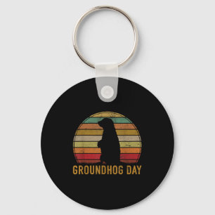 Happy Groundhog Day Funny Saying Retro Animal Love Keychain