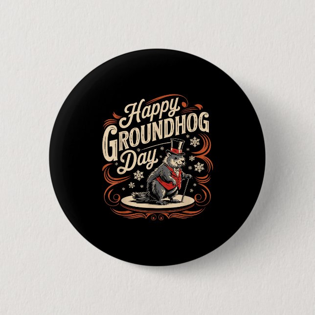 Happy Groundhog Day Ground Hog Animal Costume Men  Button (Front)