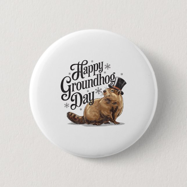 Happy Groundhog Day Ground Hog Animal Costume Men  Button (Front)