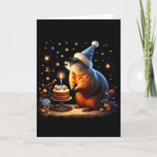 Happy Groundhog Day Ground Hog With Birthday Cake  Card