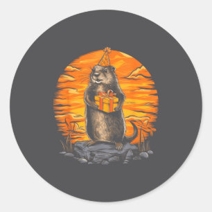 Happy Groundhog Day Ground Hog With Birthday Party Classic Round Sticker
