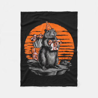 Happy Groundhog Day Ground Hog With Birthday Party Fleece Blanket