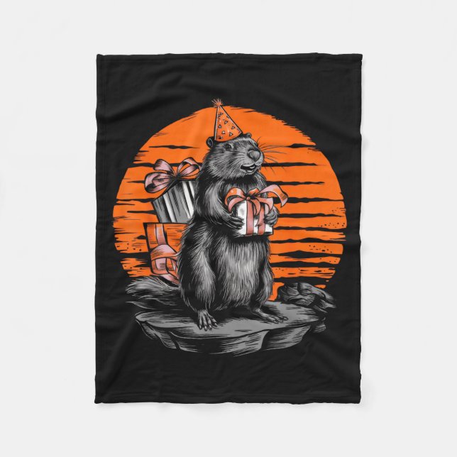 Happy Groundhog Day Ground Hog With Birthday Party Fleece Blanket (Front)