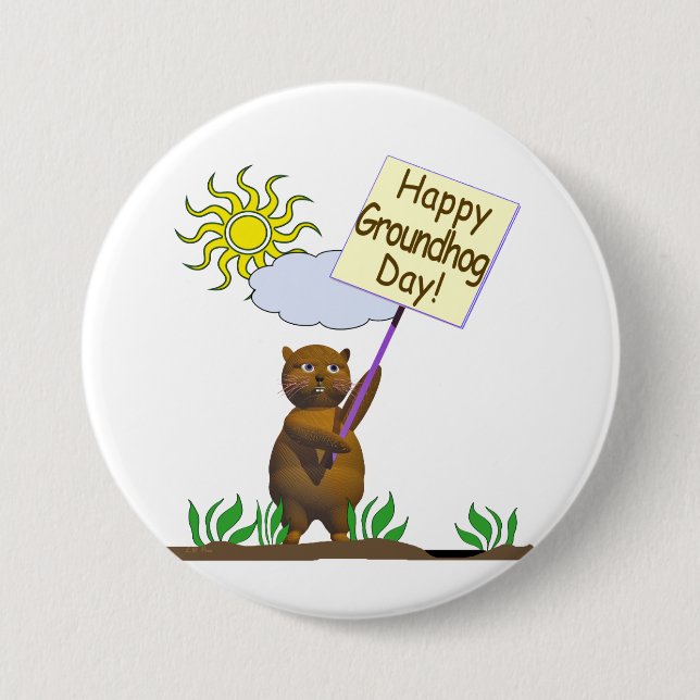 Happy Groundhog Day Groundhog Button (Front)