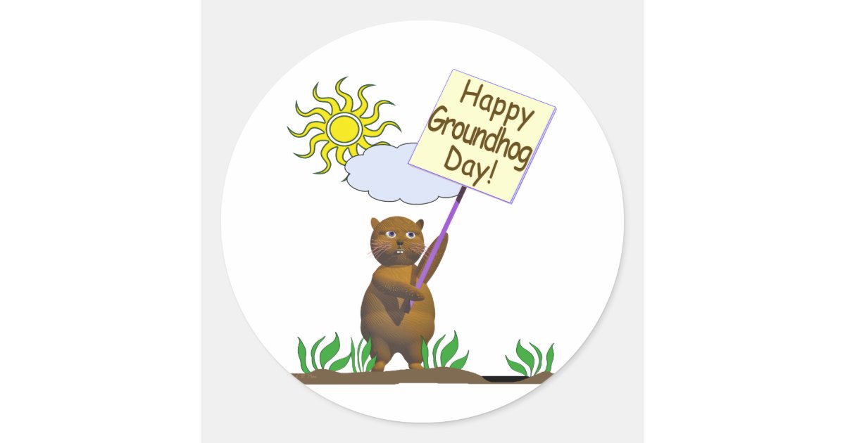 Happy Groundhog Day Groundhog Classic Round Sticker | Zazzle