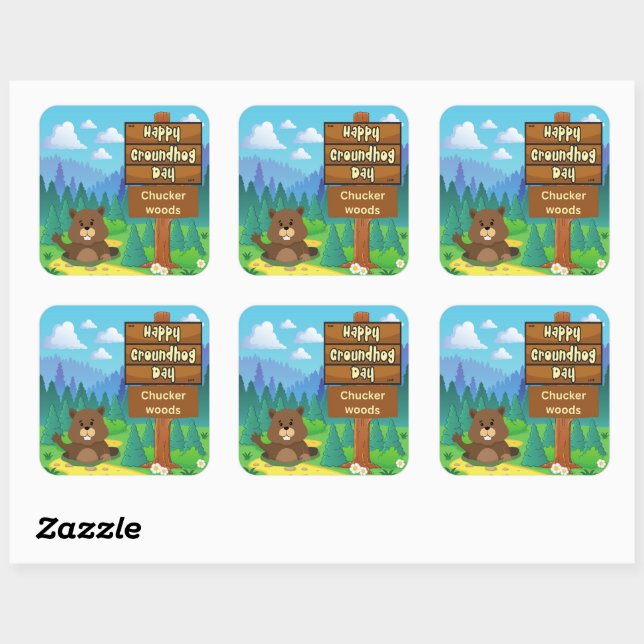 happy groundhog day in woods  square sticker (Sheet)