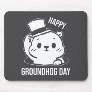 Happy Groundhog Day Line Art Mouse Pad