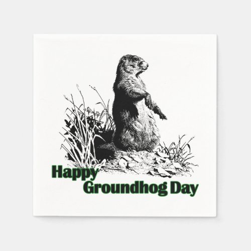 Happy Groundhog Day Party Paper Napkins