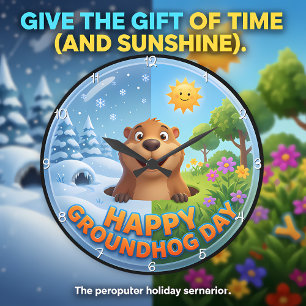 Happy Groundhog Day Seasonal Large Clock