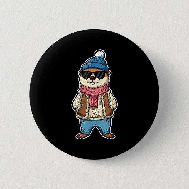 Happy Groundhog Day Shadow Cute Groundhog Funny  Button (Front)