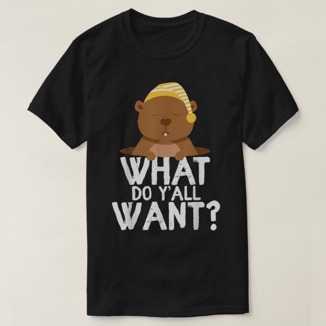 Happy Groundhog Day Sleepy Punxsutawney Phil  T-Shirt (Design Front)