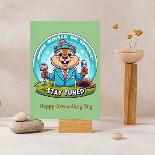 Happy Groundhog Day  Spring Or Winter News Report Holiday Card