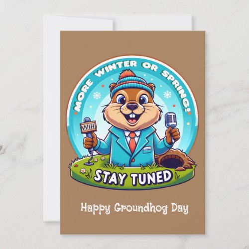 Happy Groundhog Day  Spring Or Winter News Report Holiday Card