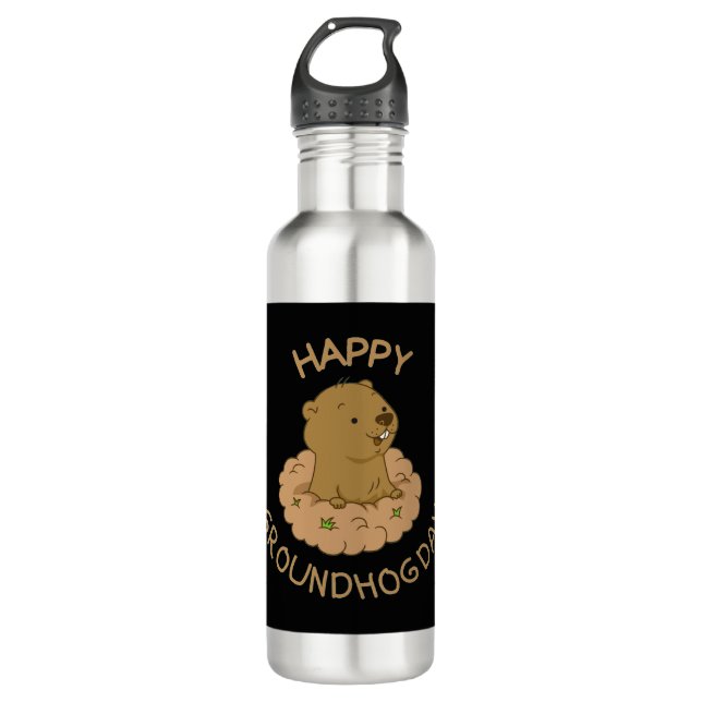 Happy Groundhog Day Stainless Steel Water Bottle (Front)