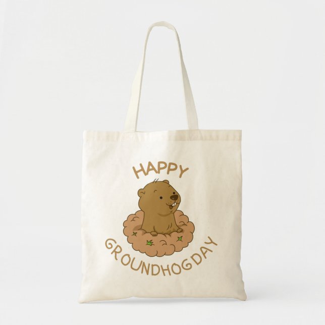 Happy Groundhog Day Tote Bag (Front)