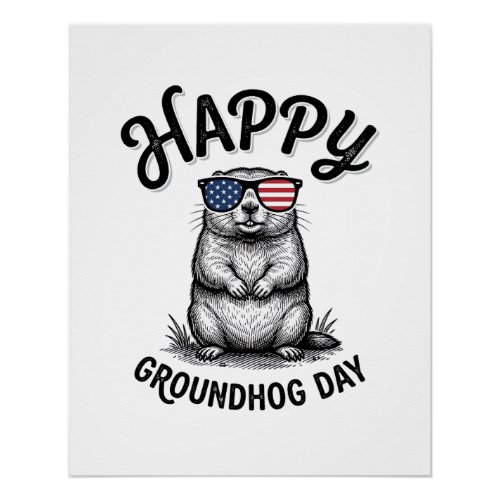 Happy Groundhog Day Vintage Engraving Shirt Design Poster