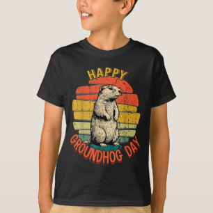 Happy Groundhog Day Vintage Funny Woodchuck Retro T-Shirt