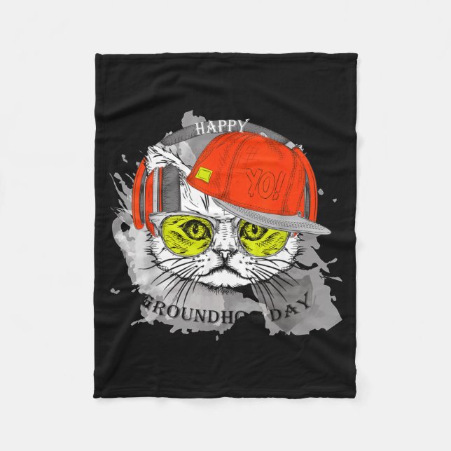 Happy Groundhog Day With Cat Lovers  Fleece Blanket (Front)
