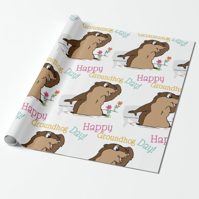 Happy Groundhog Day Wrapping Paper (Unrolled)