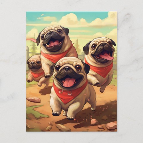 Happy Grumble of Pugs Postcard