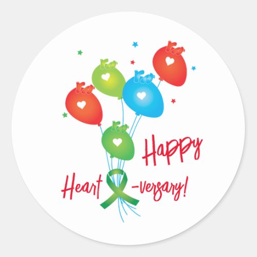 Happy Haert_versary Transplant Balloons  Classic Round Sticker