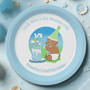 Happy Half Birthday Baby Bear with Cake Party Paper Plates
