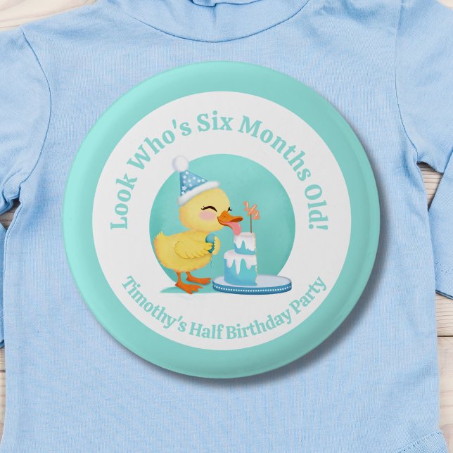 Happy Half Birthday Baby Duck with Cake Party Button (Creator Uploaded)
