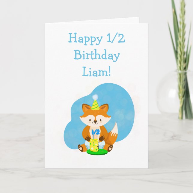 Happy Half Birthday Son Baby Fox with Birthday Card (Front)