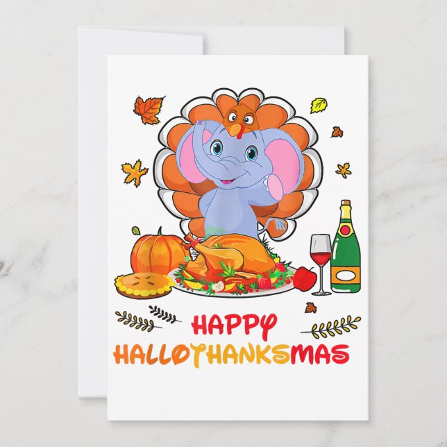 Happy Hallo Elephant Drinking Wine Thank You Gift  (Front)
