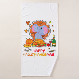 Happy Hallo Elephant Drinking Wine Thank You Gift Bath Towel