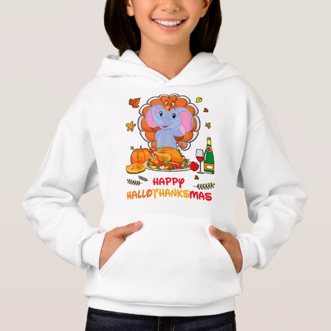 Happy Hallo Elephant Drinking Wine Thank You Gift  Hoodie (Front)