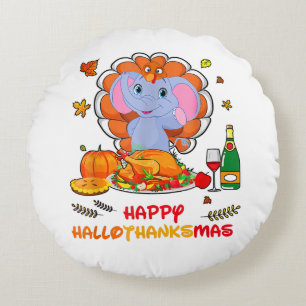 Happy Hallo Elephant Drinking Wine Thank You Gift Round Pillow