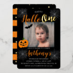 Happy Hallo-one Halloween 1st Birthday Photo Real Foil Invitation