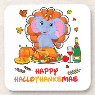Happy Hallo Thanks Mas Elephant Thanksgiving Gift Beverage Coaster