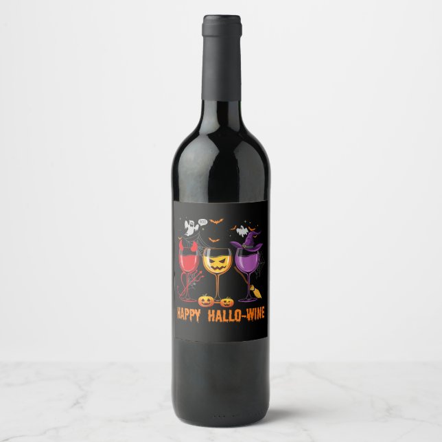 happy hallo-wine funny halloween glass wine drink wine label (Front)