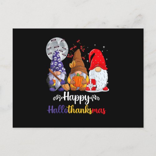 Happy Hallothankmas Gnomes Pumpkin Moon Postcard