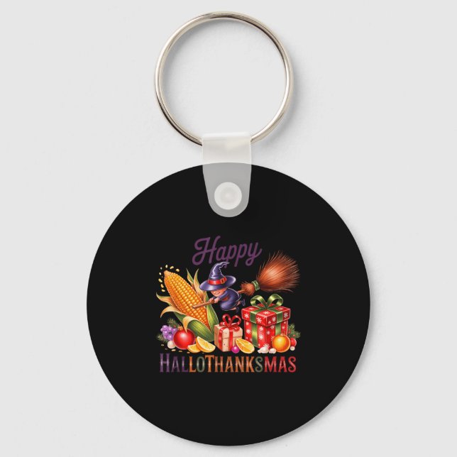 Happy Hallothankmas Witch Cornucoa  Keychain (Front)