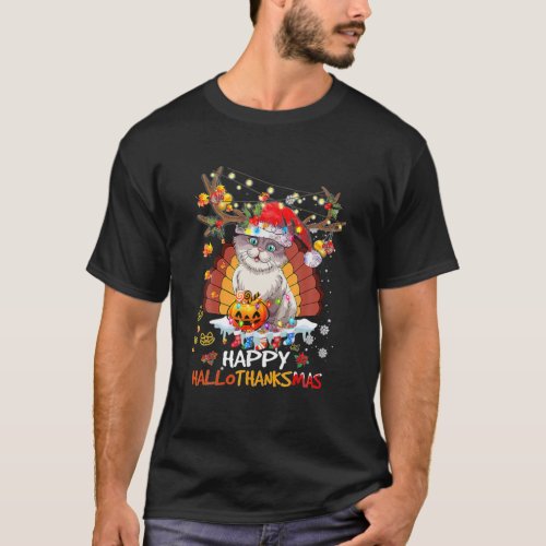 Happy Hallothanksmas 2021Cute Cat Halloween Merry T_Shirt