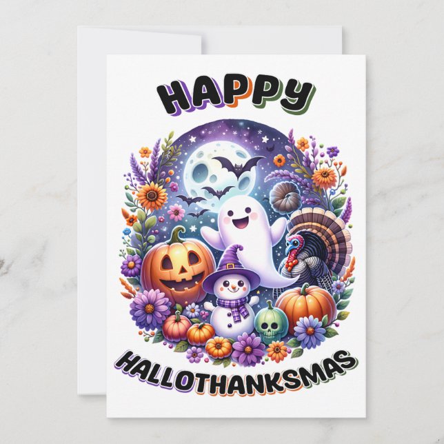 Happy HalloThanksMas 5x7 Greeting Card (Front)