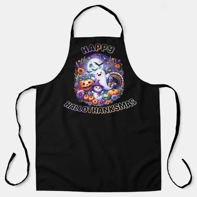 Happy HalloThanksMas All-Over Print Apron (Front)