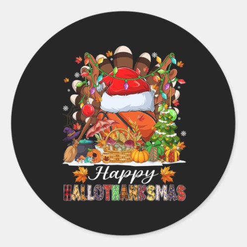 Happy Hallothanksmas Basketball Halloween Thanksgi Classic Round Sticker