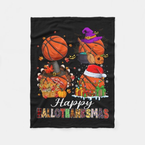 Happy Hallothanksmas Basketball Halloween Thanksgi Fleece Blanket