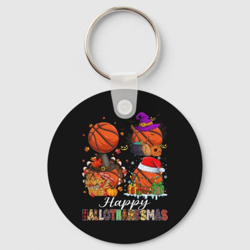 Happy Hallothanksmas Basketball Halloween Thanksgi Keychain